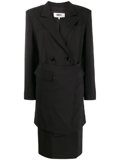 Shop Mm6 Maison Margiela Double-breasted Oversized Coat In Black