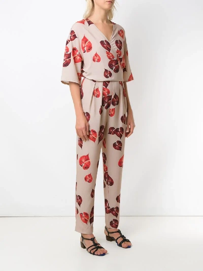Shop Andrea Marques Foliage Print Jumpsuit In Brown
