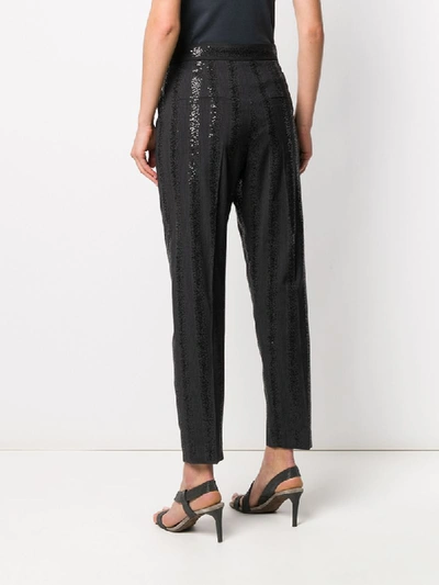 Shop Brunello Cucinelli Sequin-embellished Striped Trousers In Black