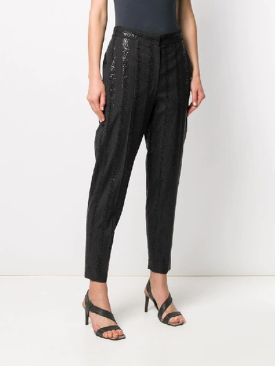 Shop Brunello Cucinelli Sequin-embellished Striped Trousers In Black