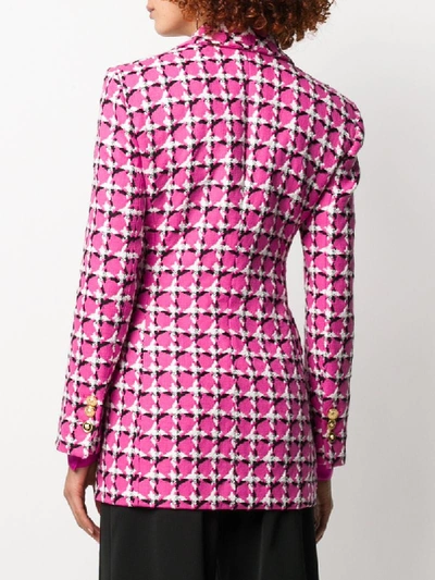 Shop Versace Scarf Detail Checked Blazer In Pink
