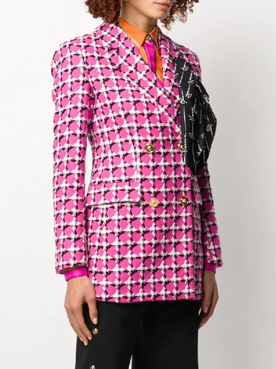 Shop Versace Scarf Detail Checked Blazer In Pink