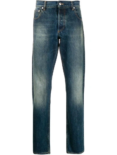 Shop Alexander Mcqueen Faded-effect Straight Jeans In Blue