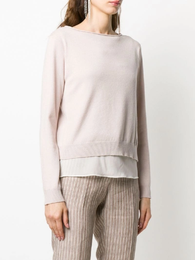 Shop Fabiana Filippi Chiffon-underlay Knitted Top In Pink