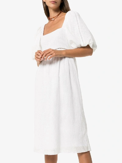 Shop Masterpeace Puff-sleeve Midi Dress In White