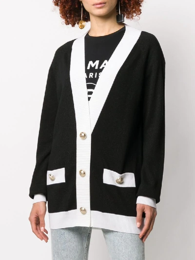 Shop Balmain Logo-back Cardi Coat In Black