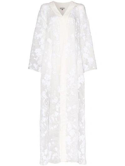 Shop Masterpeace Floral Devoré Maxi Kimono In White