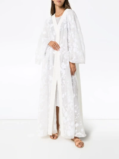 Shop Masterpeace Floral Devoré Maxi Kimono In White