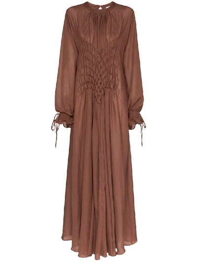 Shop Masterpeace Smocked Maxi Dress In Brown