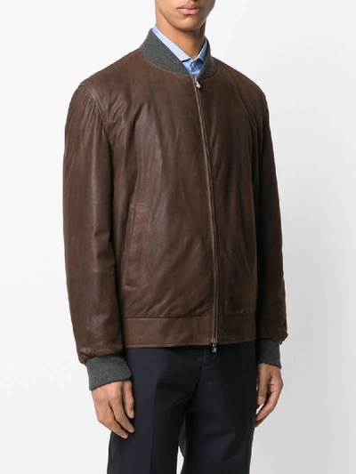 Shop Brunello Cucinelli Contrast-trimmed Bomber Jacket In Brown