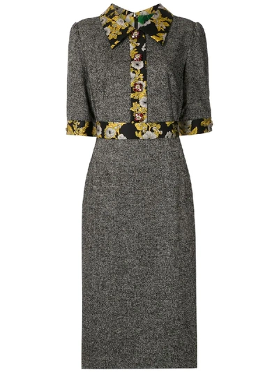 Shop Dolce & Gabbana Floral Brocade Panelled Midi Dress In Grey