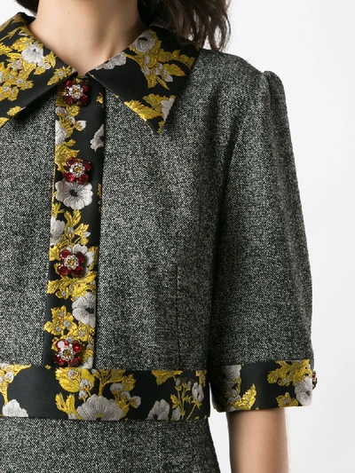 Shop Dolce & Gabbana Floral Brocade Panelled Midi Dress In Grey