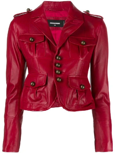 Shop Dsquared2 Military Style Blazer Jacket In Red
