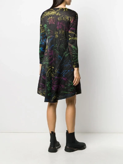 Shop Issey Miyake Illustration Print Pleated Dress In Black