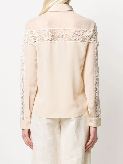 Shop Red Valentino Crochet Panel Long-sleeved Blouse In Neutrals