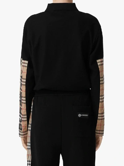Shop Burberry Vintage Check Panel Polo Shirt In Black
