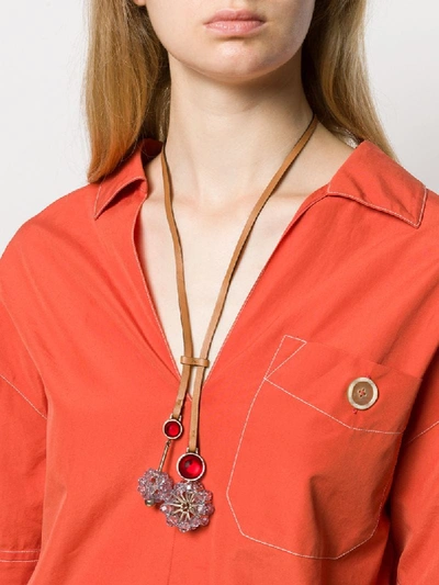 Shop Marni Dropped Detail Long Necklace In Brown