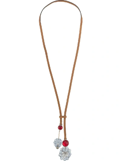 Shop Marni Dropped Detail Long Necklace In Brown
