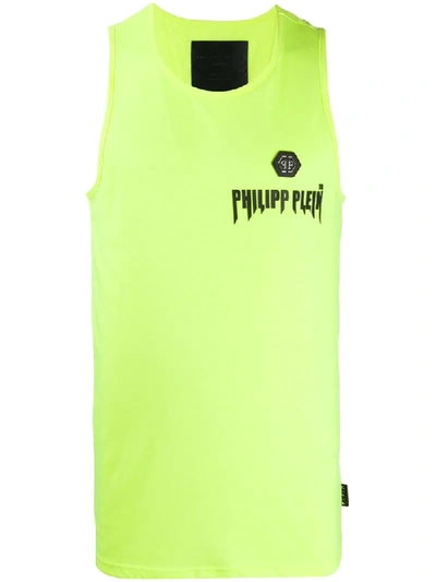 Shop Philipp Plein Logo Patch Tank Top In Yellow