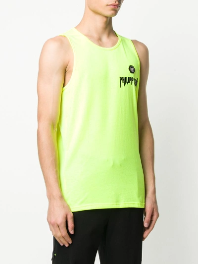 Shop Philipp Plein Logo Patch Tank Top In Yellow