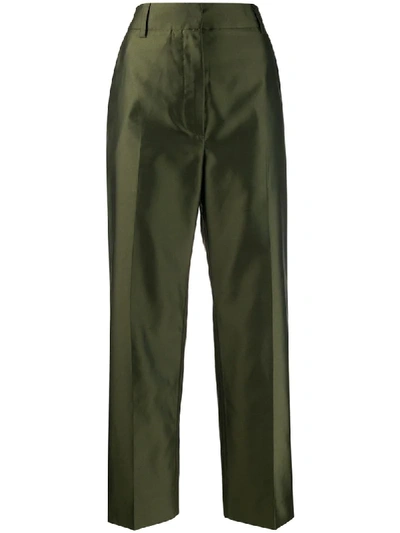 Shop Marni Pleated Cropped Trousers In Green
