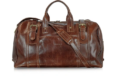 Shop Chiarugi Travel Bags Large Brown Italian Leather Holdall Bag Travel Bag In Dark Brown