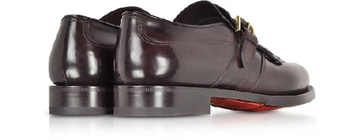 Shop Santoni Shoes Burgundy Fringed Single Buckle Loafer Shoes