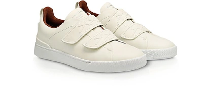 Shop Ermenegildo Zegna Shoes White Leather Low-top Sneakers