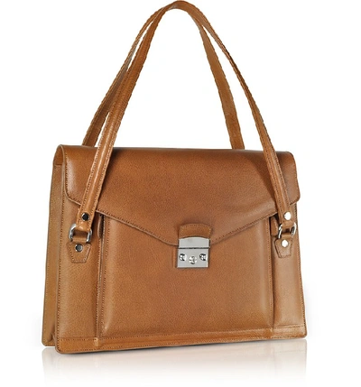 Shop L.a.p.a. Briefcases Double Compartment Calf Leather Women's Briefcase In Tan