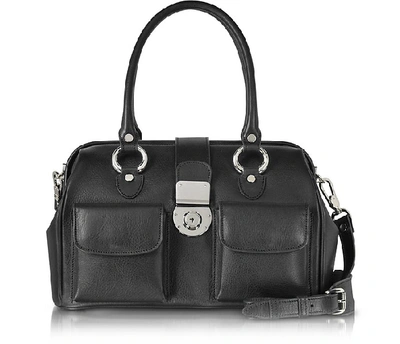 Shop L.a.p.a. Handbags Front Pocket Calf Leather Doctor-style Handbag In Black