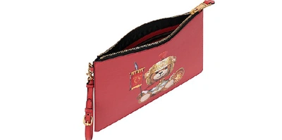 Shop Moschino Handbags Roman Teddy Bear Flat Clutch W/wristlet In Red