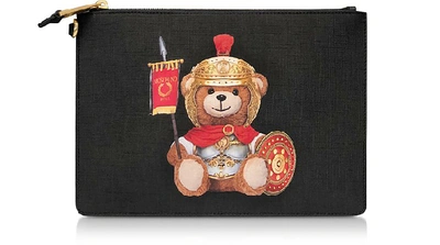 Shop Moschino Handbags Roman Teddy Bear Flat Clutch W/wristlet In Black