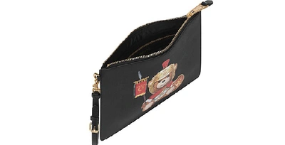 Shop Moschino Handbags Roman Teddy Bear Flat Clutch W/wristlet In Black
