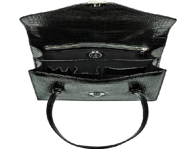 Shop L.a.p.a. Briefcases Black Croco-style Leather Double Gusset Briefcase