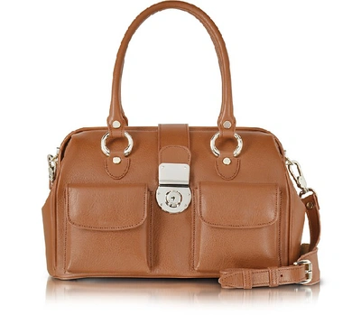 Shop L.a.p.a. Handbags Front Pocket Calf Leather Doctor-style Handbag In Tan