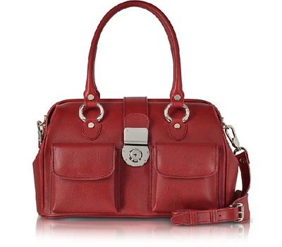 Shop L.a.p.a. Handbags Front Pocket Calf Leather Doctor-style Handbag In Ruby