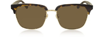 Shop Gucci Designer Sunglasses Rectangular-frame Metal Sunglasses In Havana/ Marron