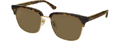 Shop Gucci Designer Sunglasses Rectangular-frame Metal Sunglasses In Havana/ Marron