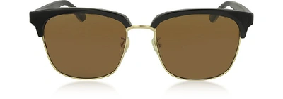 Shop Gucci Designer Sunglasses Rectangular-frame Metal Sunglasses In Noir/ Marron