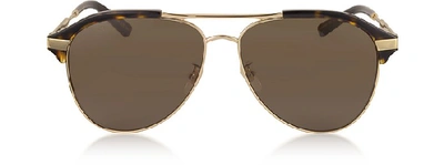 Shop Gucci Designer Sunglasses Specialized Fit Aviator Metal Sunglasses In Or/marron