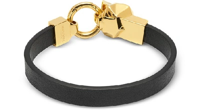 Shop Northskull Men's Bracelets Hexagus Skull Yellow Gold Lated Brass Leather Bracelet In Black