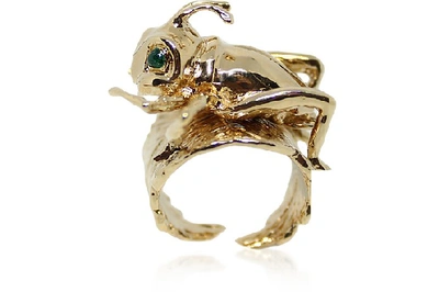 Shop Bernard Delettrez Designer Rings Cricket Bronze Ring In Doré