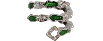 Shop Bernard Delettrez Designer Rings White Gold Spiral Snake Ring W/ Pavé Diamonds & Green Enamel In Vert