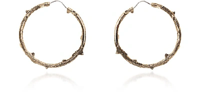 Shop Bernard Delettrez Designer Earrings Bronze Thorny Branch Hoop Earrings In Doré