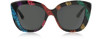 Shop Gucci Designer Sunglasses Oversized Rectangular-frame Acetate Sunglasses In Multicolore