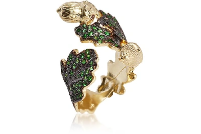 Shop Bernard Delettrez Designer Rings Oak Leaf Gold Ring In Vert