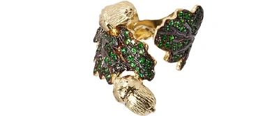 Shop Bernard Delettrez Designer Rings Oak Leaf Gold Ring In Vert