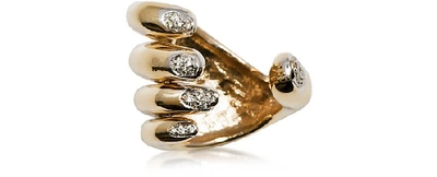 Shop Bernard Delettrez Designer Rings Open Hand Gold Ring W/ Pavé Diamonds Nails In Doré
