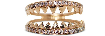 Shop Bernard Delettrez Designer Rings Shark Jaws Pink Gold Ring W/pavé Diamonds In Doré