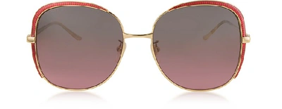 Shop Gucci Designer Sunglasses Gg0400s Shiny Gold Guilloché Metal Frame Sunglasses In Rouge-vert